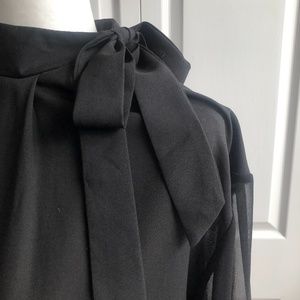VINTAGE 💖 Sheer Black Sleeve Blouse with Bow
